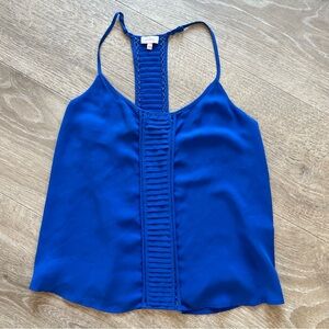 Pixley Cobalt Blue Pleated Sleeveless Blouse Mesh Detail Camisole Tank Top